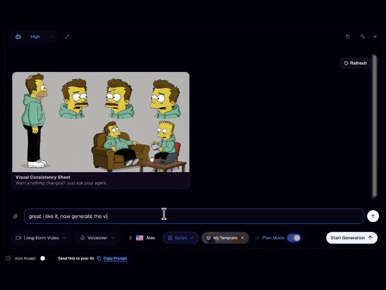 The character reference sheet in the Creation Lab, waiting for approval before generation