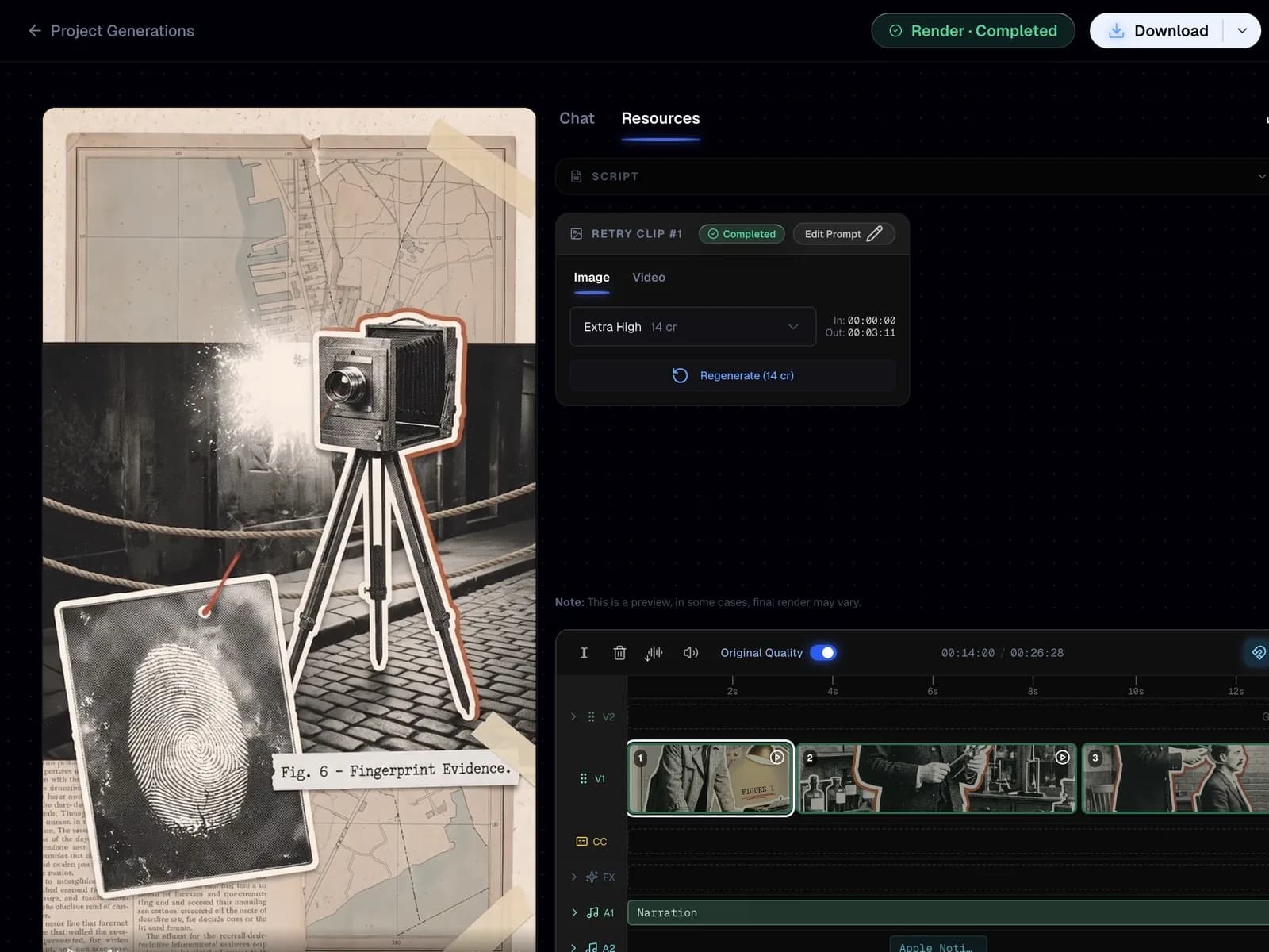Calliope editor at fourteen seconds with the full timeline visible